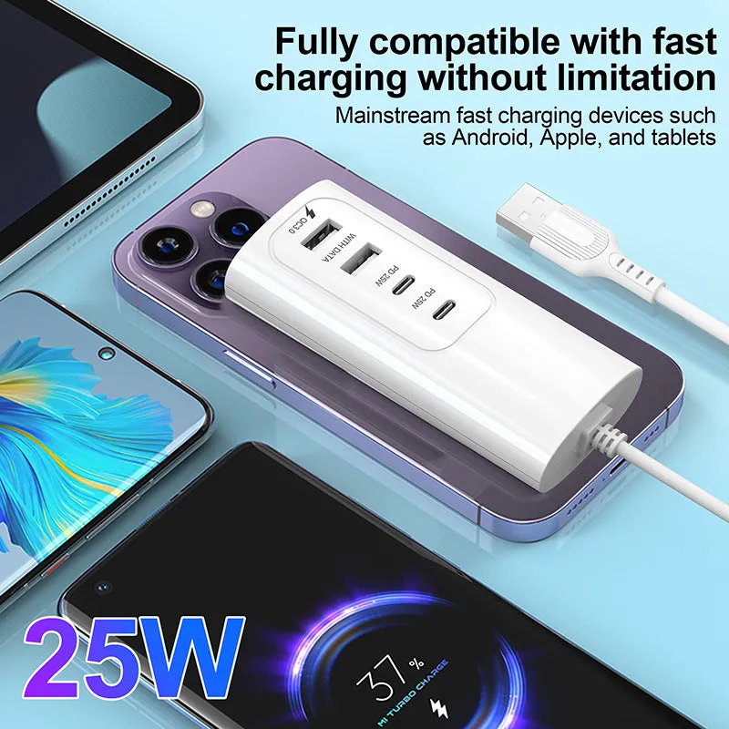 0.3m USB Plug PD 25W Fast Charge Power Socket 2 USB   2 Type-C Phone Tablet Charger Charging Station