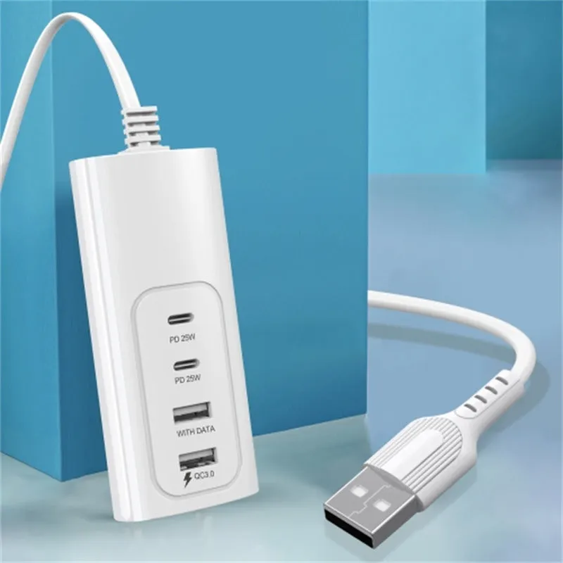 0.3m USB Plug PD 25W Fast Charge Power Socket 2 USB   2 Type-C Phone Tablet Charger Charging Station