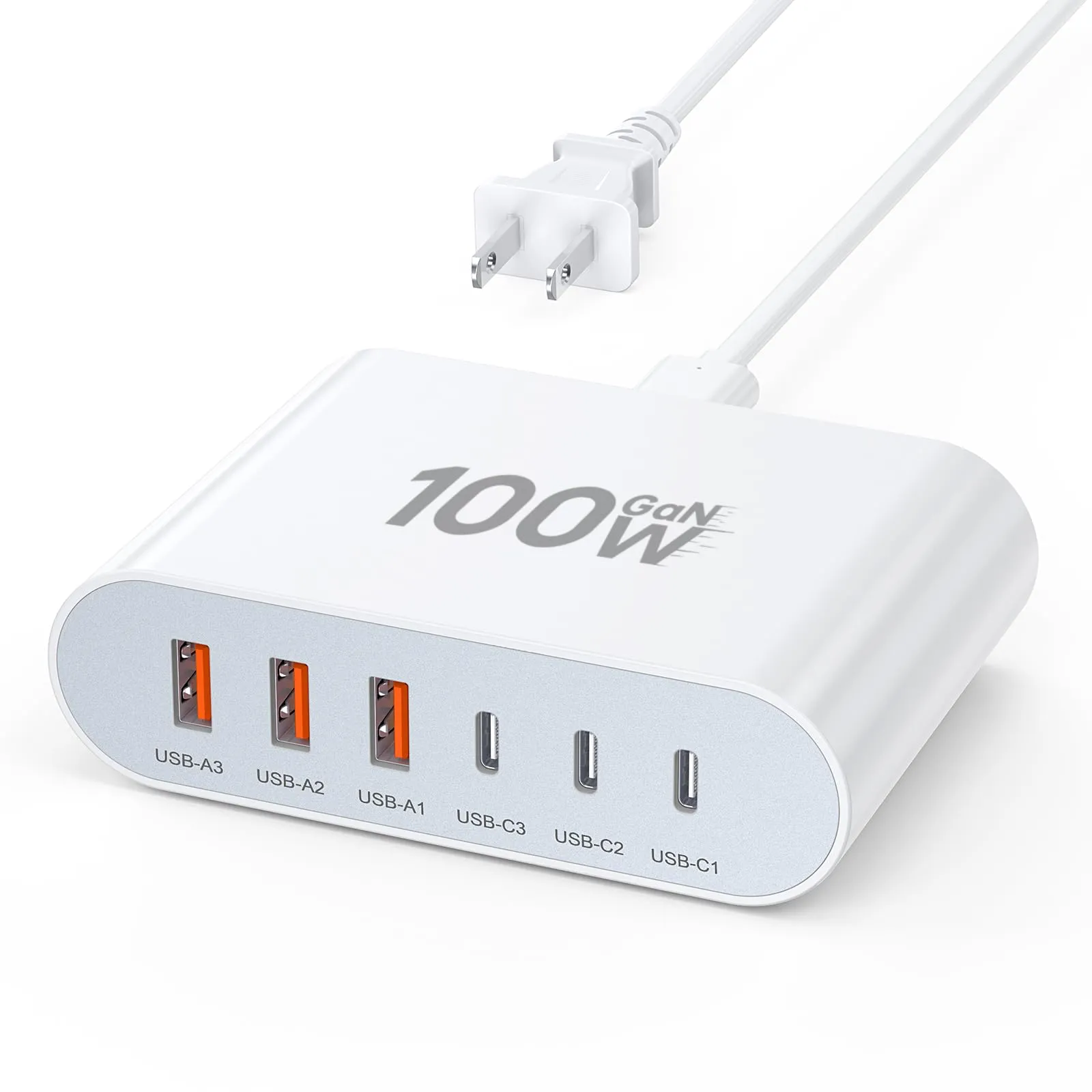 100W USB C Fast Charger Block Compact GaN 6 Port PD USB C and QC USB A Wall Charger Type C Charging Station Hub Adapter Plug Cube Brick for iPhone 15 14 13 12 Pro Max iPad Pro Air Samsung Pixel LG