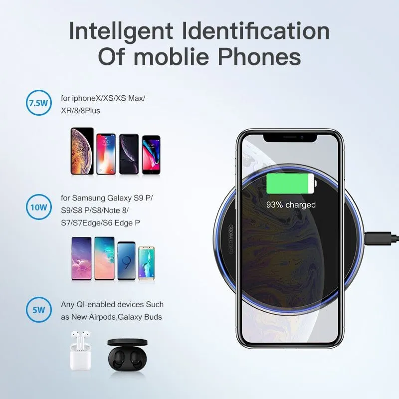 10W Qi Wireless Charger For iPhone X/XS Max XR 8 Plus Mirror Wireless Charging