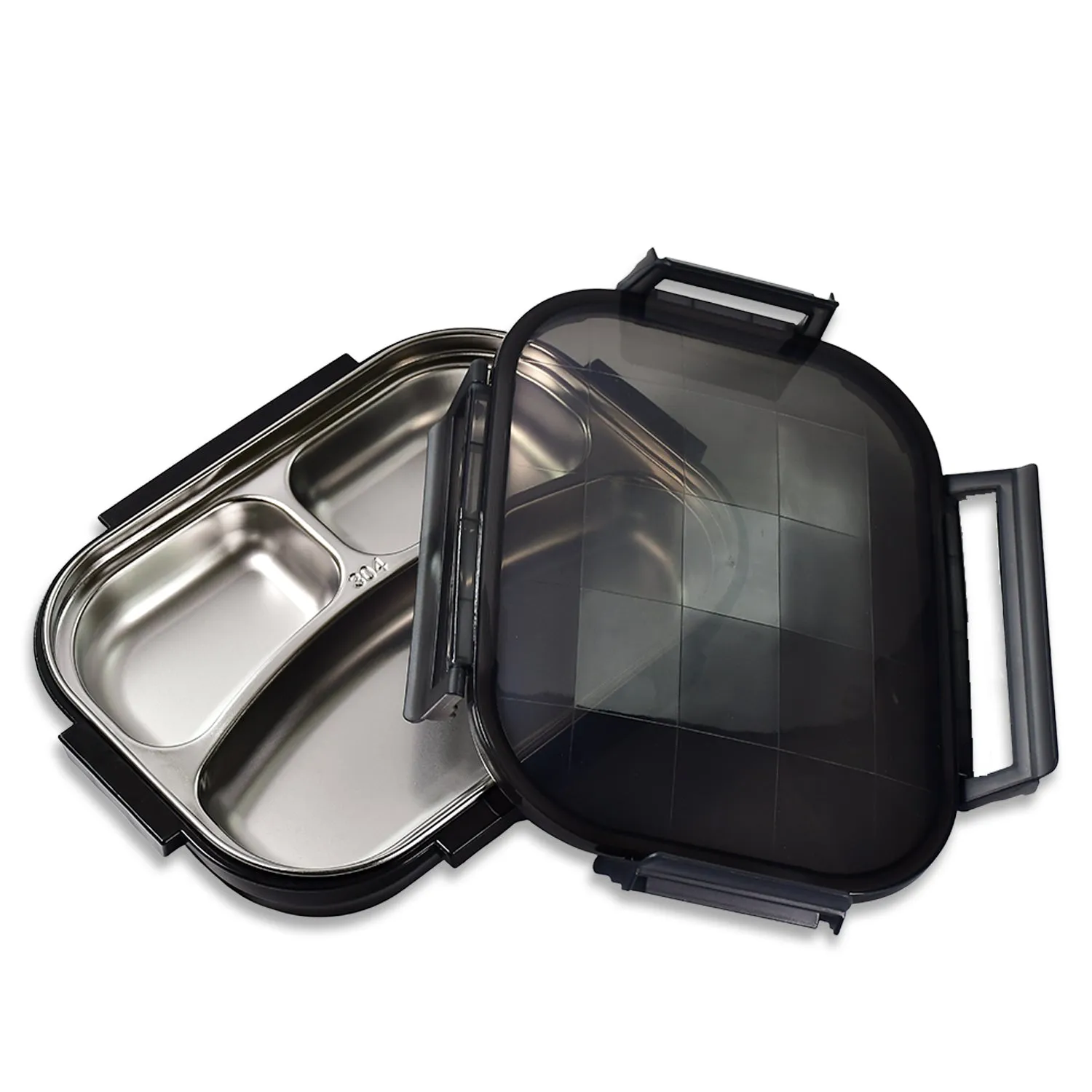 2976 Black Transparent Lunch Box for Kids and adults, Stainless Steel Lunch Box with 3 Compartments.