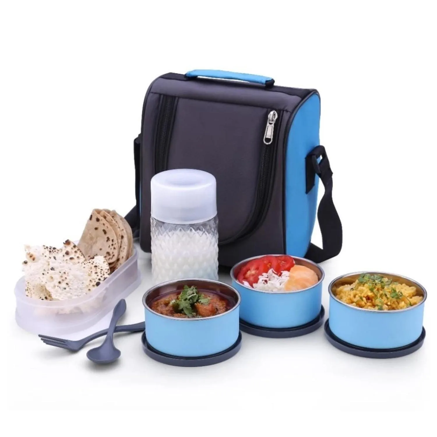 5106 All in One Lunch Box With Fabric Bag For Office & School Use