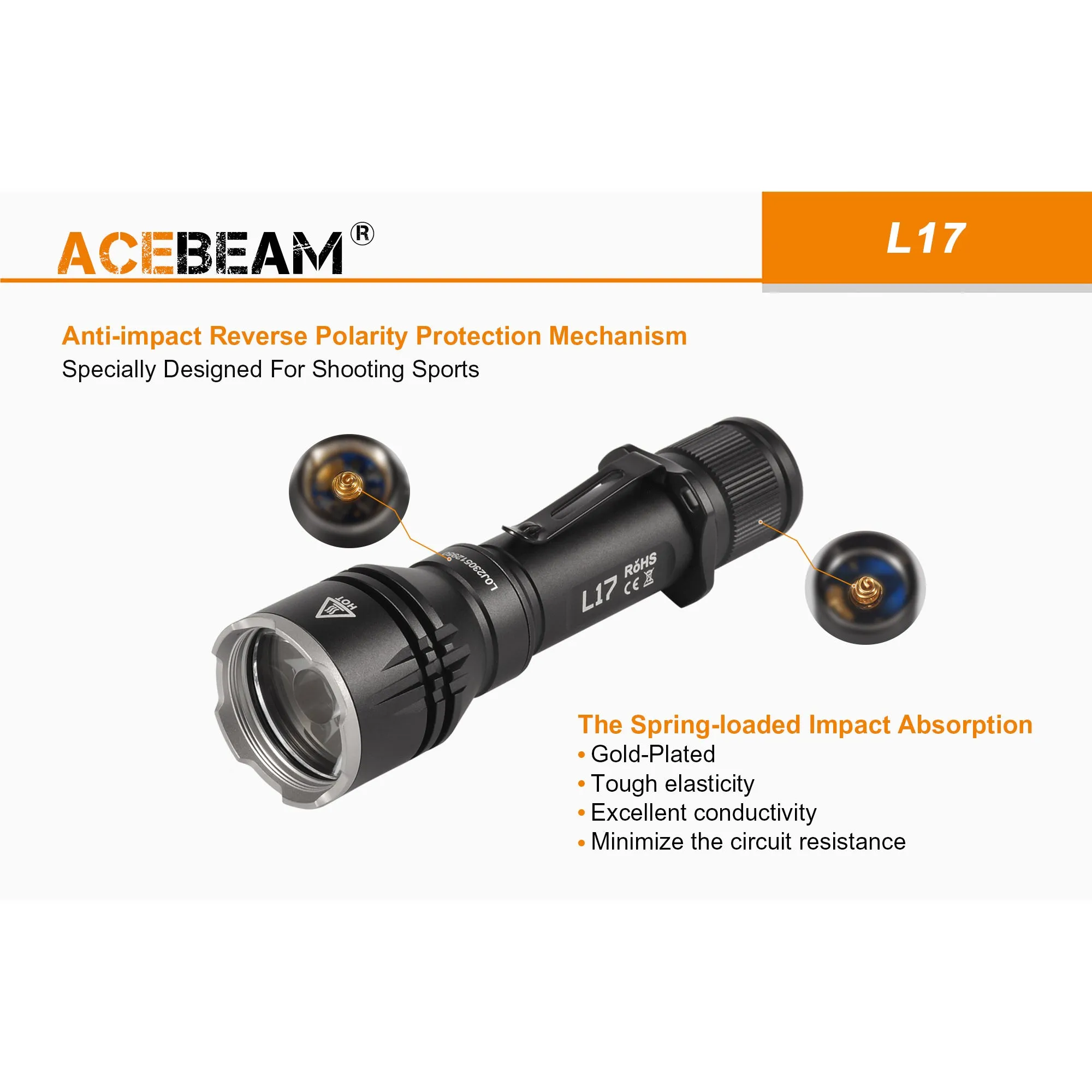 Acebeam L17 Tactical Flashlight with White, Green, Red LED Light, with USB Rechargeable 18650 Battery