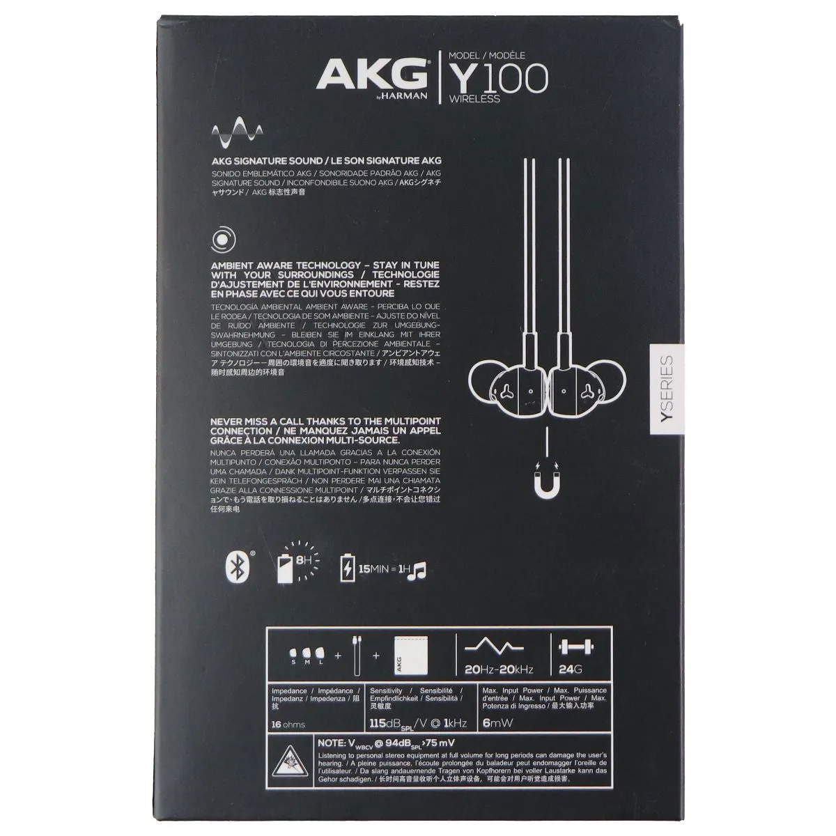 AKG Y100 Wireless Bluetooth Earbuds - Black (US Version)