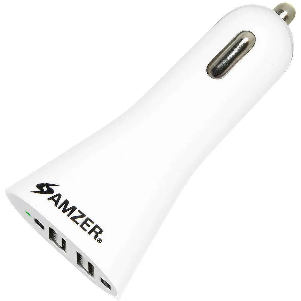 AMZER 2.1A/ 1A Dual USB 2 Port Handy Car Charger (White)