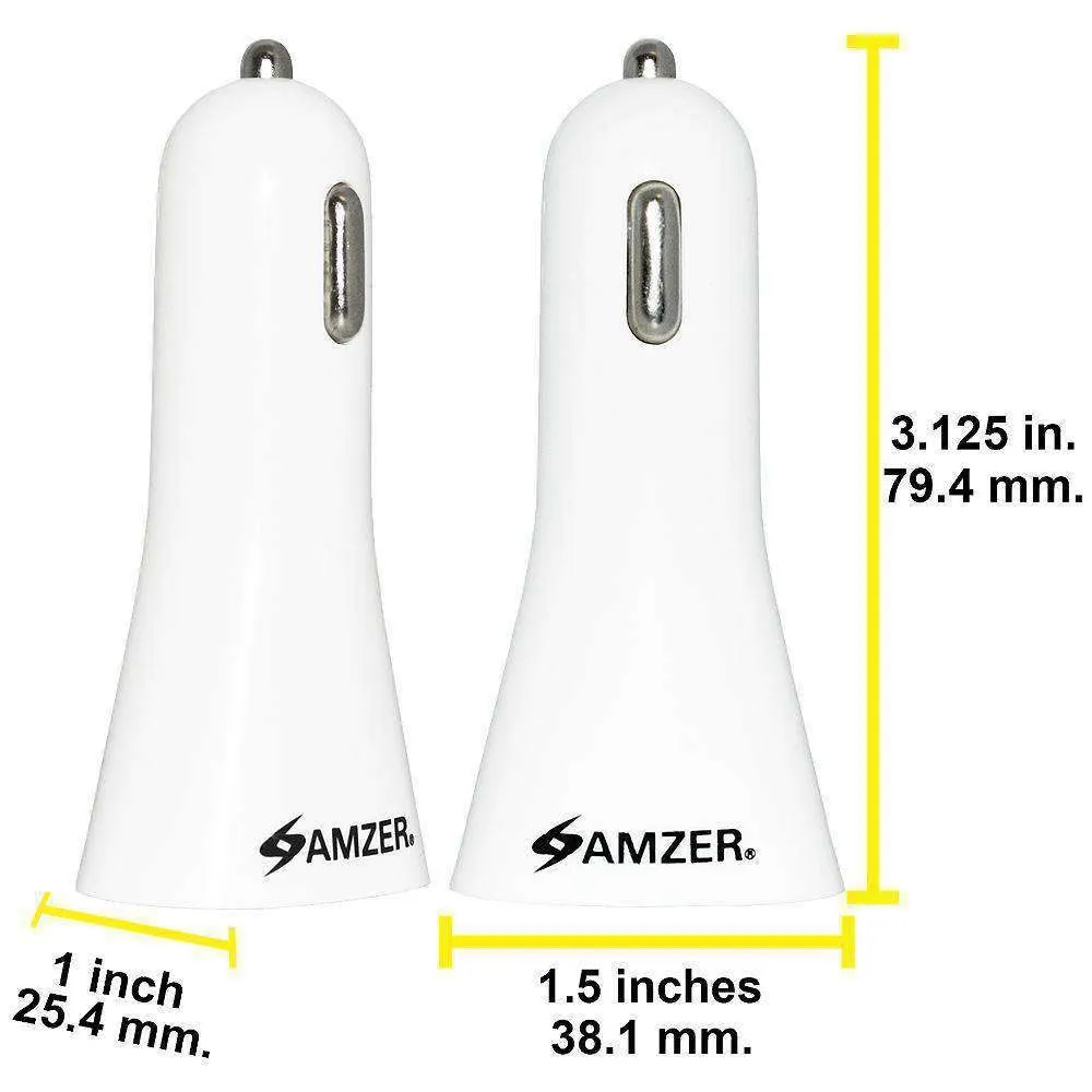 AMZER 2.1A/ 1A Dual USB 2 Port Handy Car Charger (White)