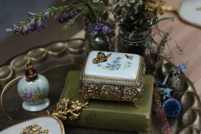 Antique Brass Flowers and butterflies Jewellery Box