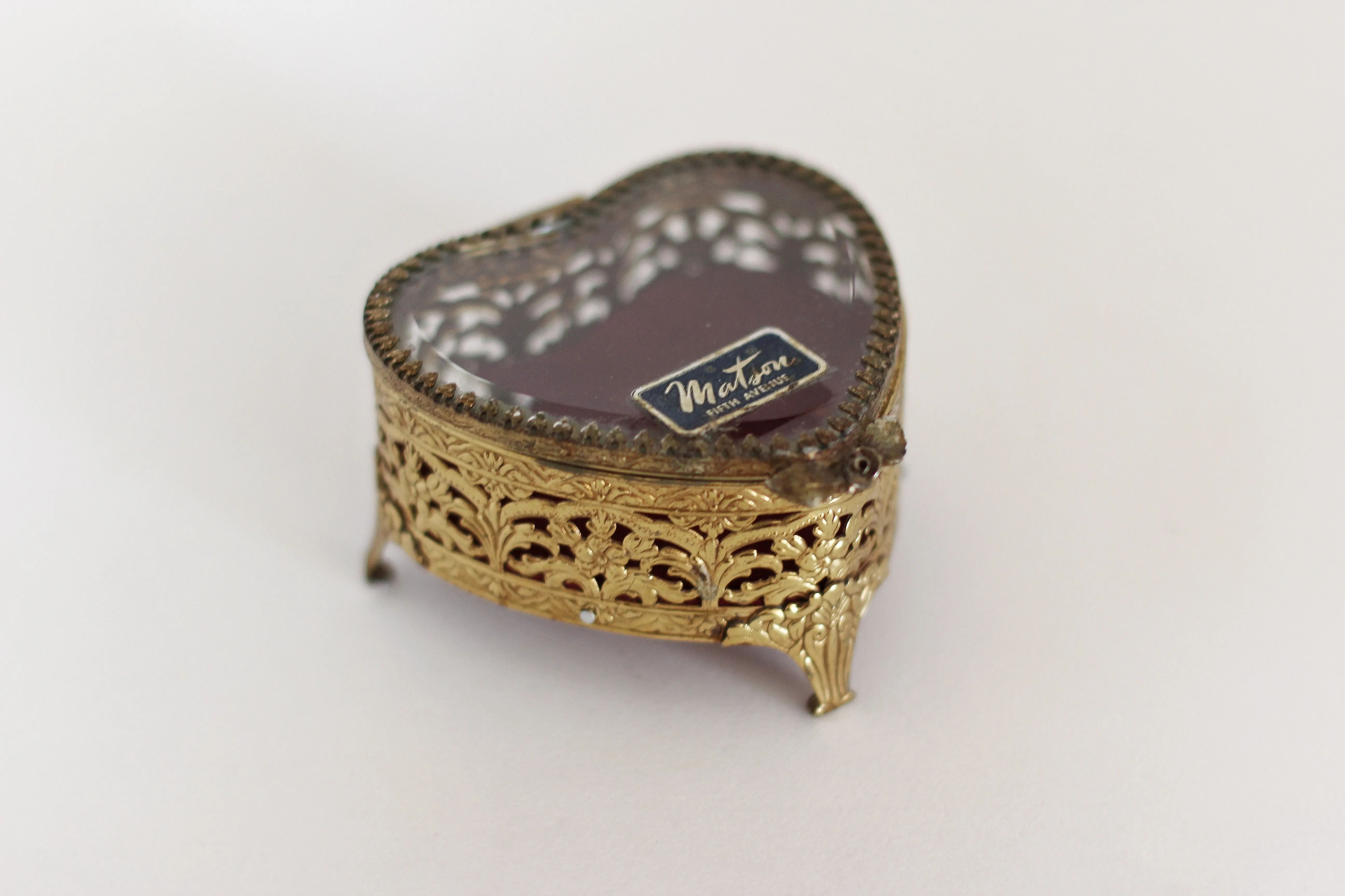 Antique Matson Heart Shaped Filigree Jewelry Box