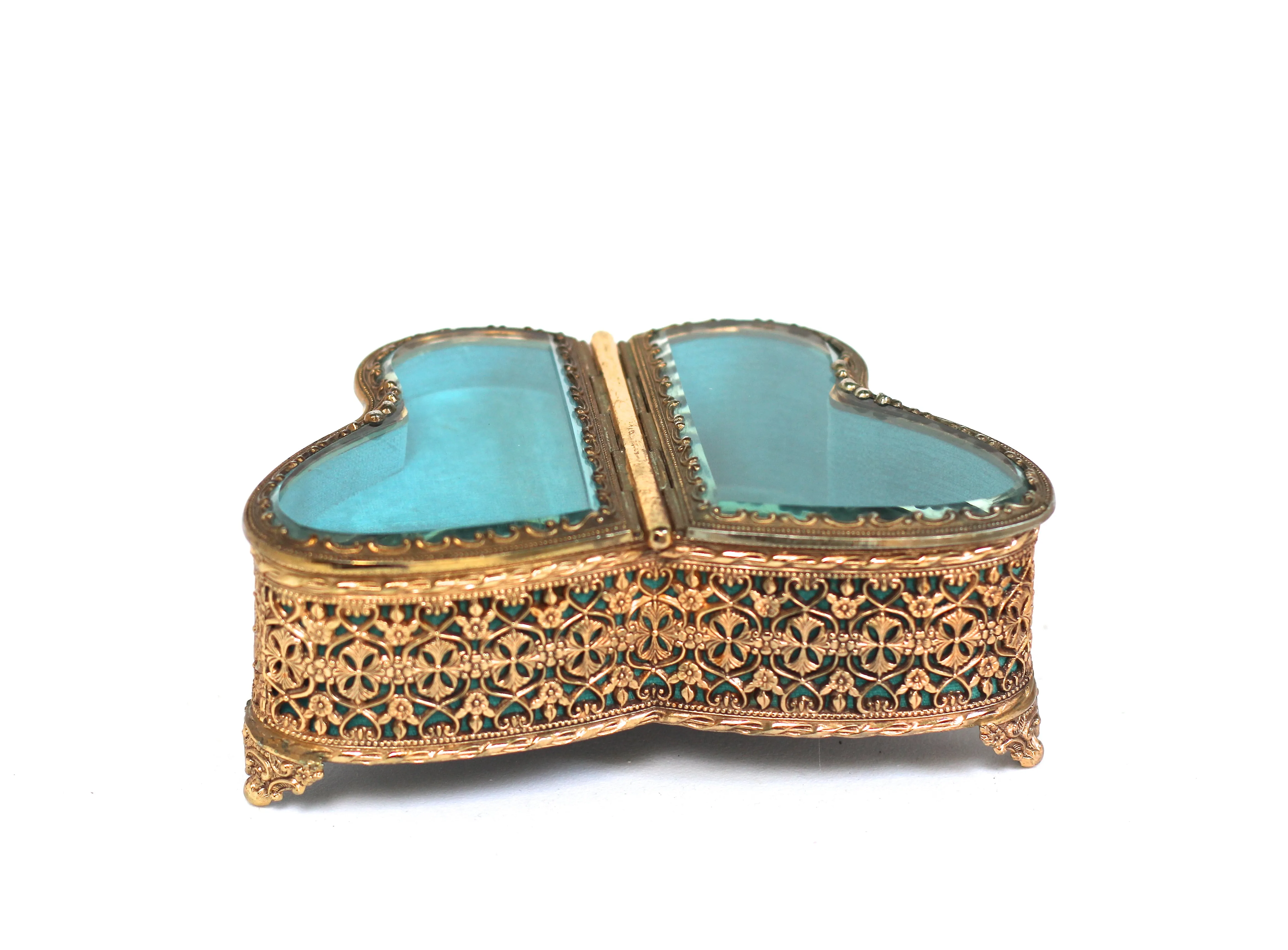 Antique Rare Teal Butterfly Jewelry Music Box