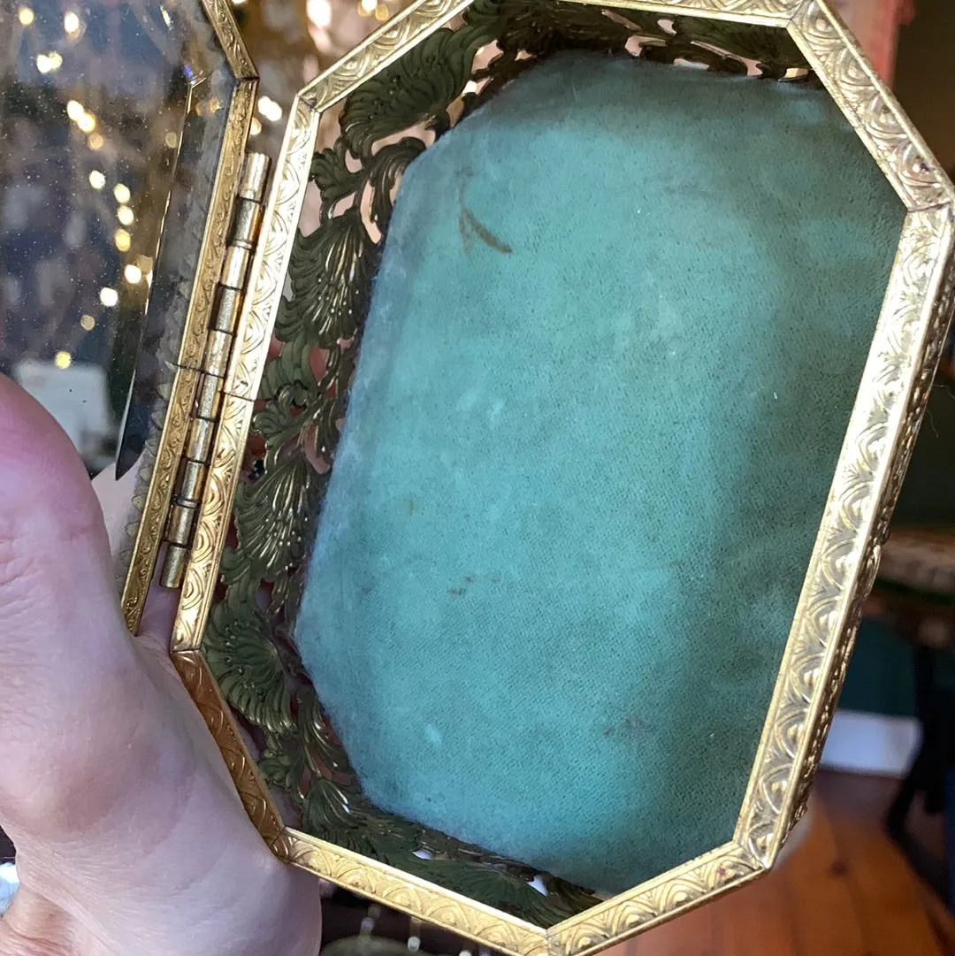 Antique Turquoise Floral Dogwood Jewelry Box