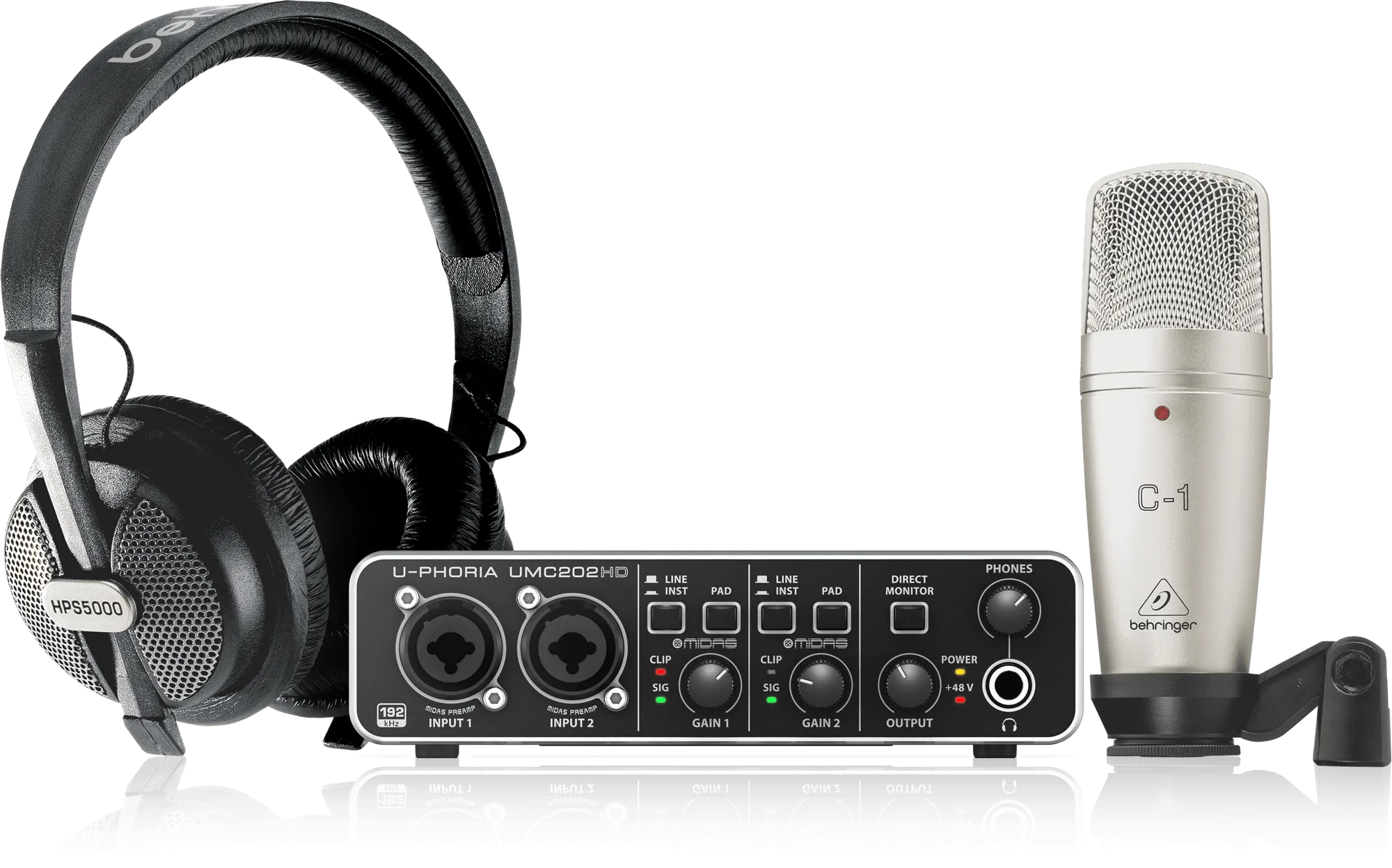 Behringer U-PHORIA Studio Pro Recording/Podcasting Bundle with UMC-202HD, C-1 Mic and HPS-5000