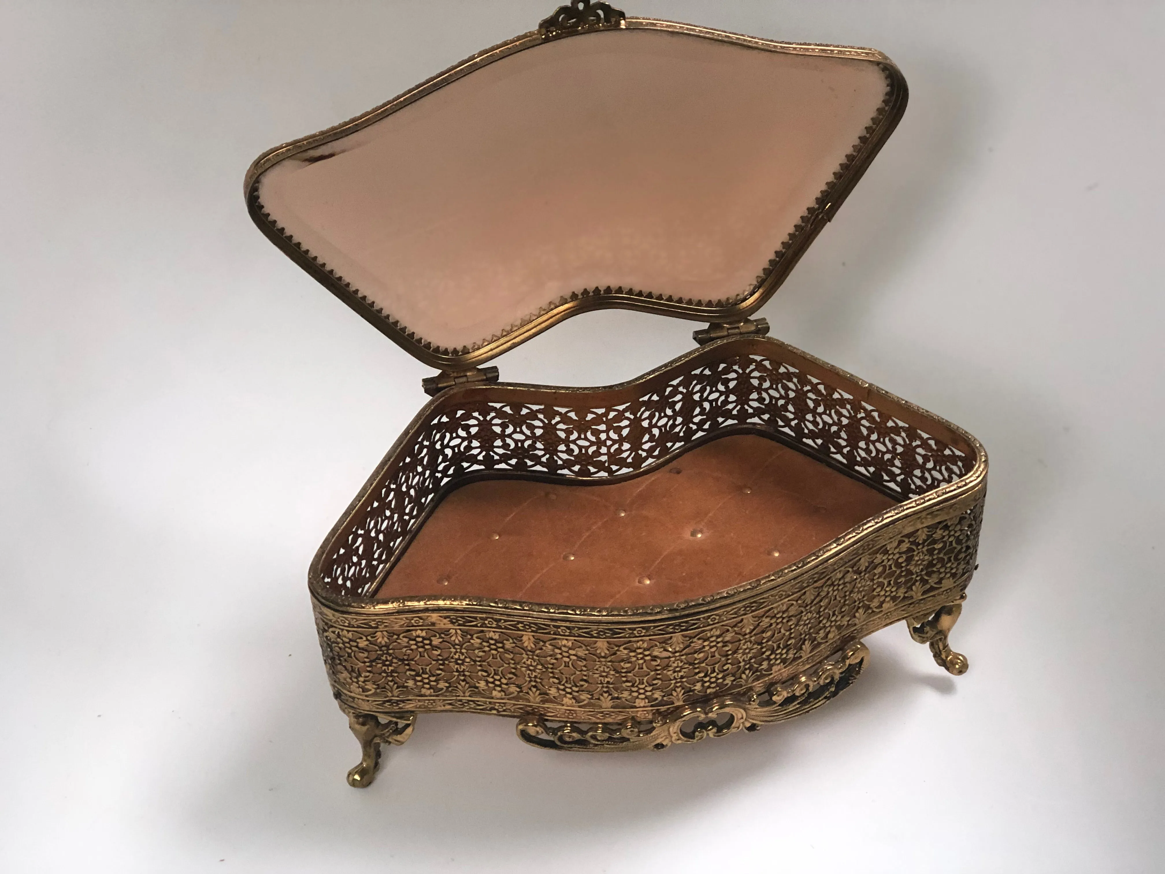 Beveled Glass Bronze Victorian Jewelry Box