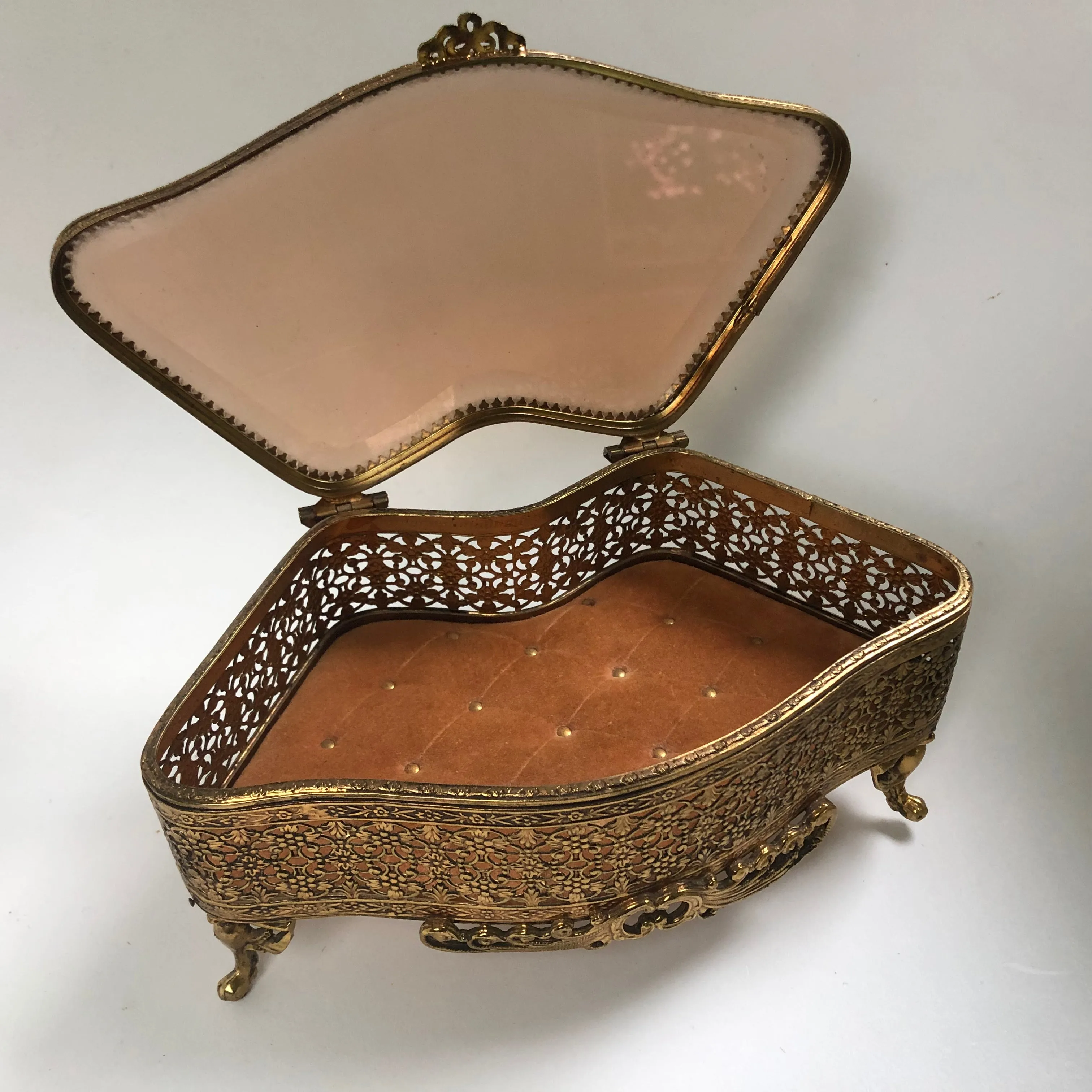 Beveled Glass Bronze Victorian Jewelry Box