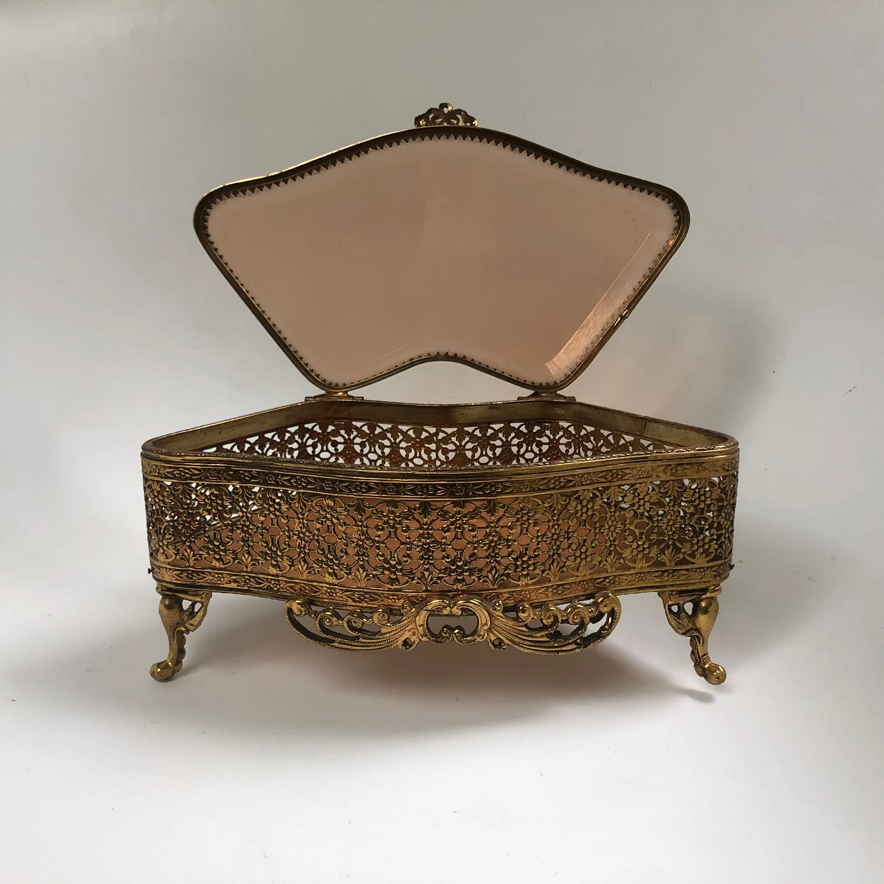 Beveled Glass Bronze Victorian Jewelry Box