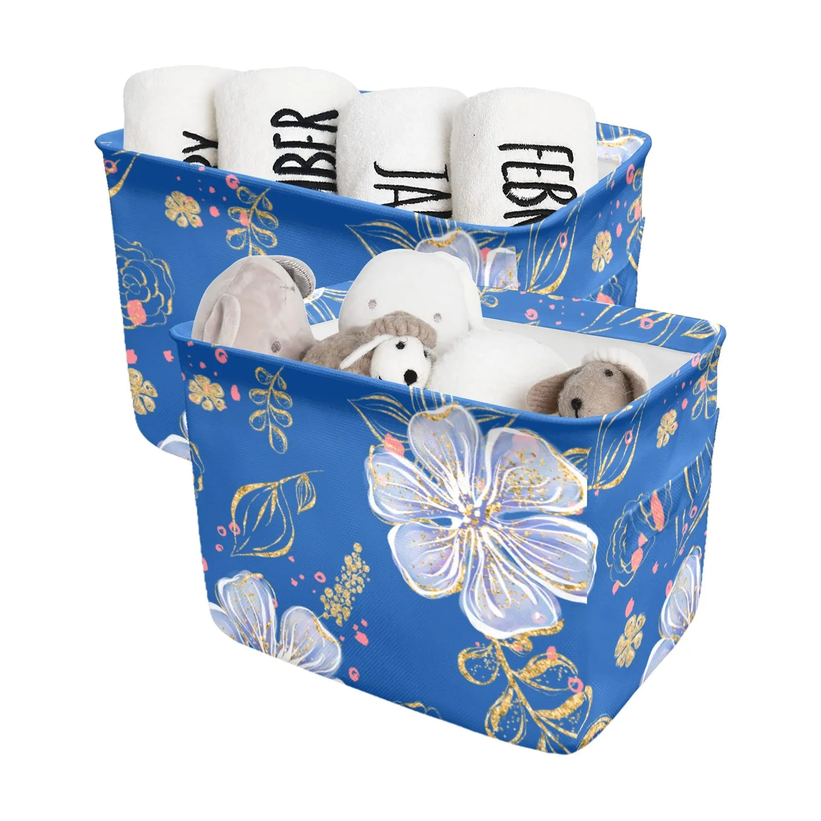 Blue Floral Fabric Storage Basket