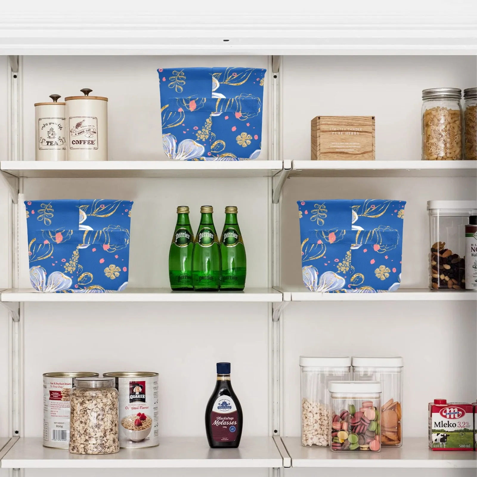 Blue Floral Fabric Storage Basket