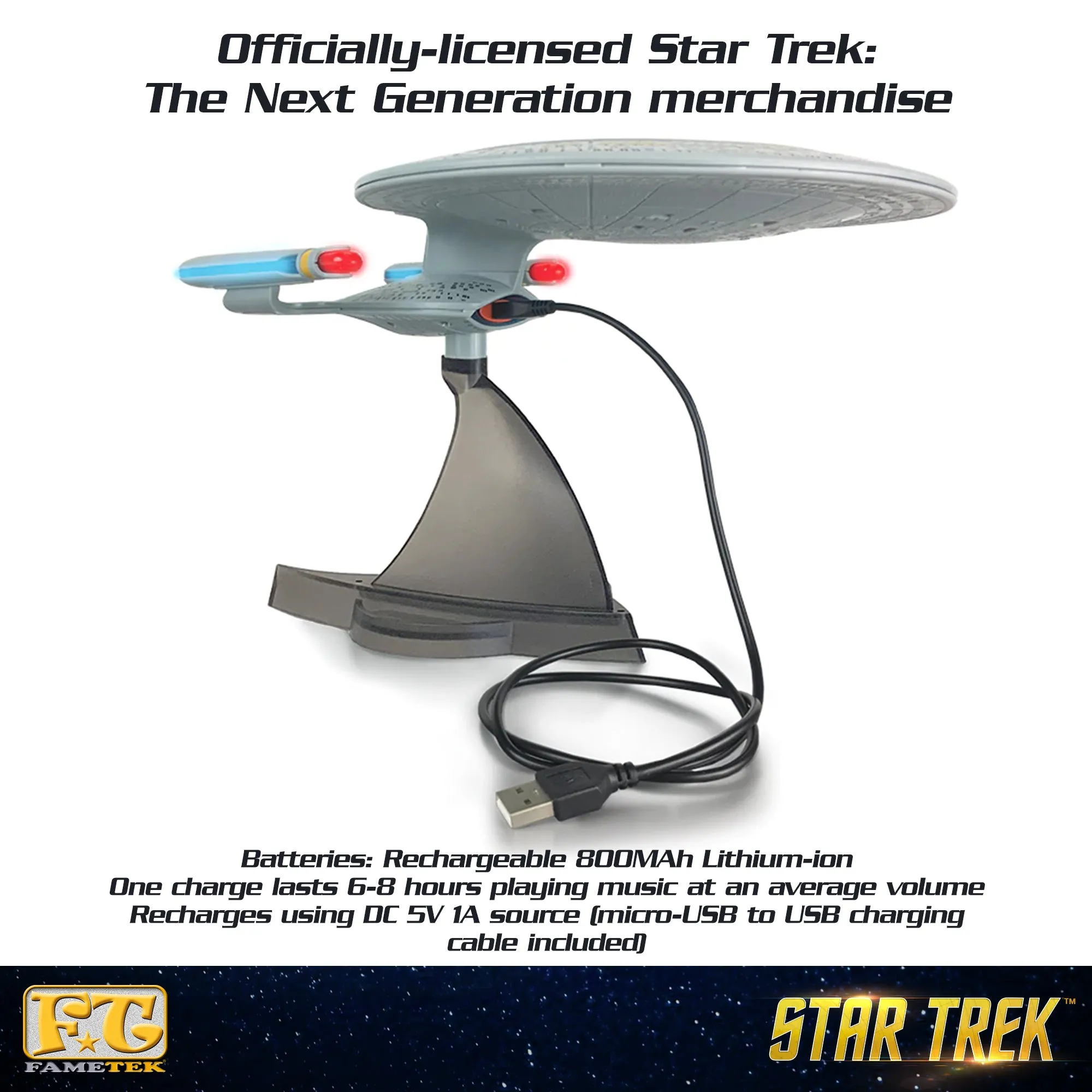 BUNDLE - Star Trek Enterprise 1701-D Bluetooth Speaker, with Enterprise Emblem Illuminated Logo Qi Charger