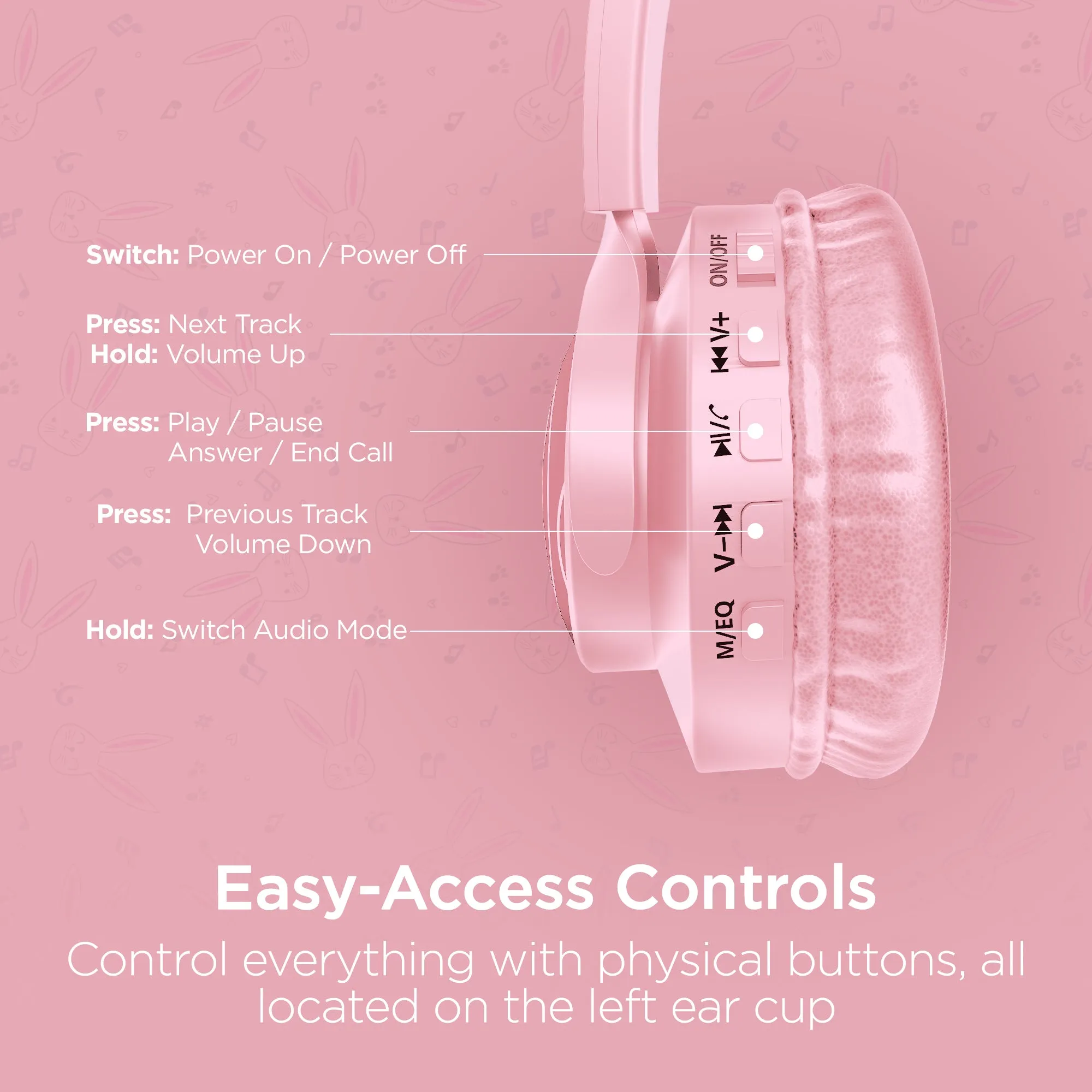 Bunny Tracks Wireless Light-Up Headphones | Pink