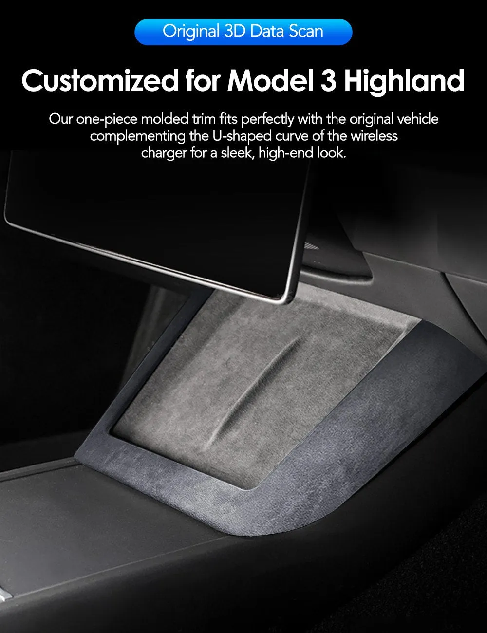 Center Console Wireless Charger Cover Trim for Tesla Model 3 Highland