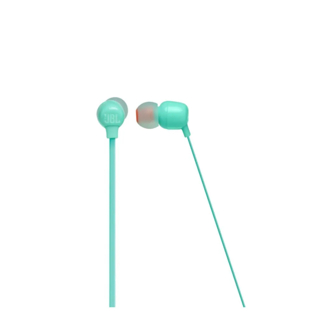 [CLEARANCE] JBL Tune 115BT In-Ear Bluetooth Earphones with In-Line Volume and Audio Remote Controls, Built-In Microphone, and Up to 8 Hours of Playtime - Coral, Gray, Teal