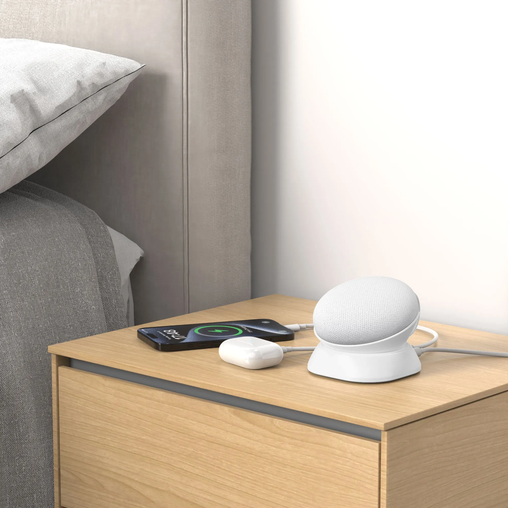 Desk Stand for Google Nest Mini (2nd Gen) with USB-C/A Charging Port