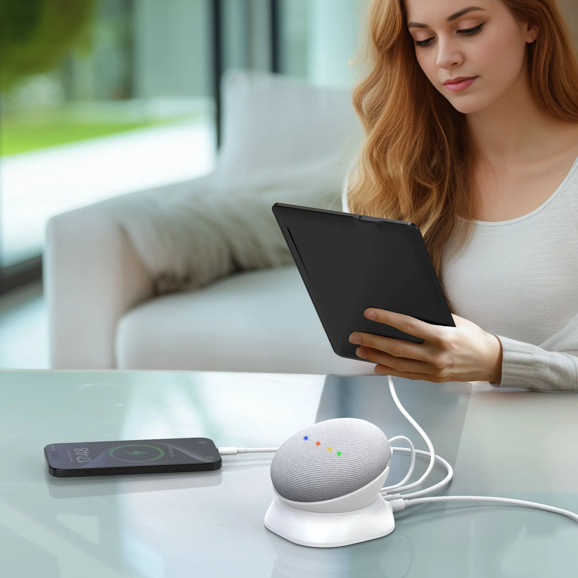 Desk Stand for Google Nest Mini (2nd Gen) with USB-C/A Charging Port