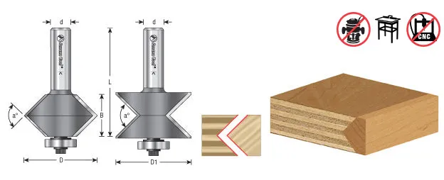 Edge Banding Router Bit Set | 90°x 1 25⁄32 Dia x 1 1⁄32 x 1⁄2" Shank | 55466 | 738685094662