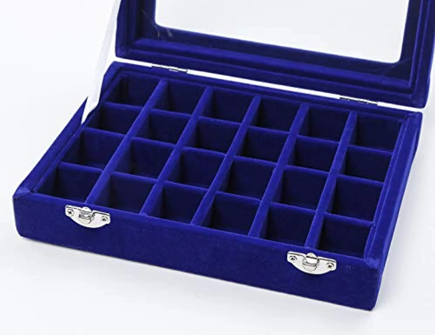 Electomania Velvet Fabric Glass Jewelry Ring Display Box Tray Holder Storage Box Organizer