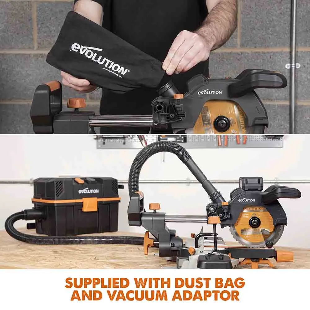 Evolution Cordless R185SMS-Li 185mm Sliding Mitre Saw & Evolution XL Rolling Mitre Saw Stand Bundle