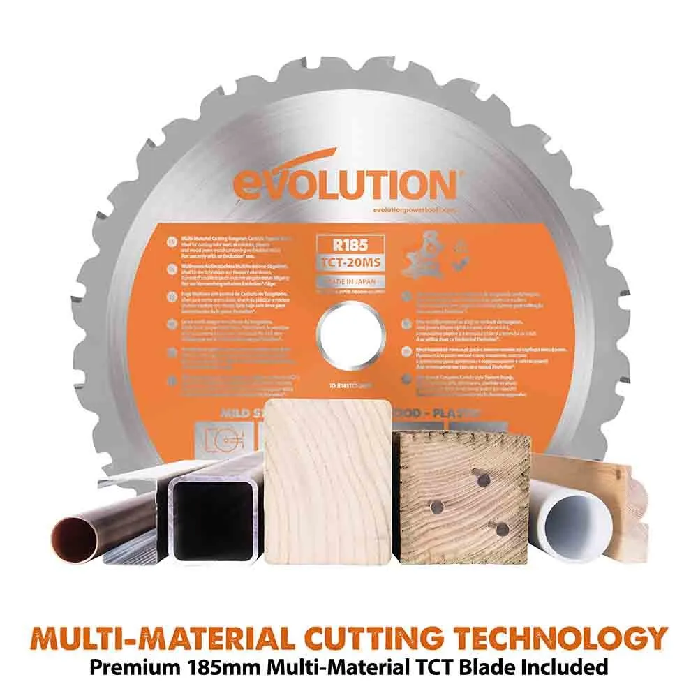 Evolution Cordless R185SMS-Li 185mm Sliding Mitre Saw & Evolution XL Rolling Mitre Saw Stand Bundle