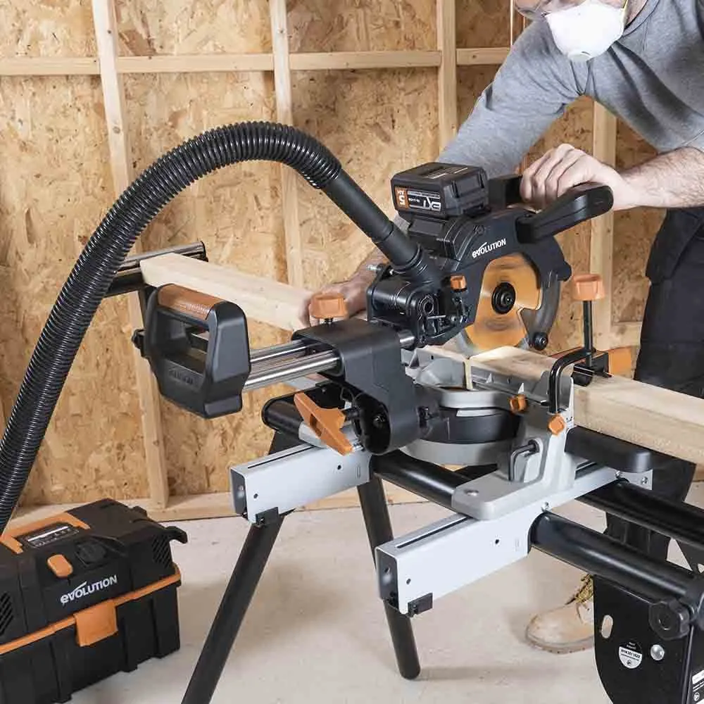 Evolution Cordless R185SMS-Li 185mm Sliding Mitre Saw & Evolution XL Rolling Mitre Saw Stand Bundle