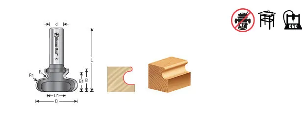 Finger Grip Router Bit | 3⁄32 x 3⁄16 Radius x 1 3⁄4 Dia x 13⁄16 x 1⁄2" Shank | 53810 | 738685938102