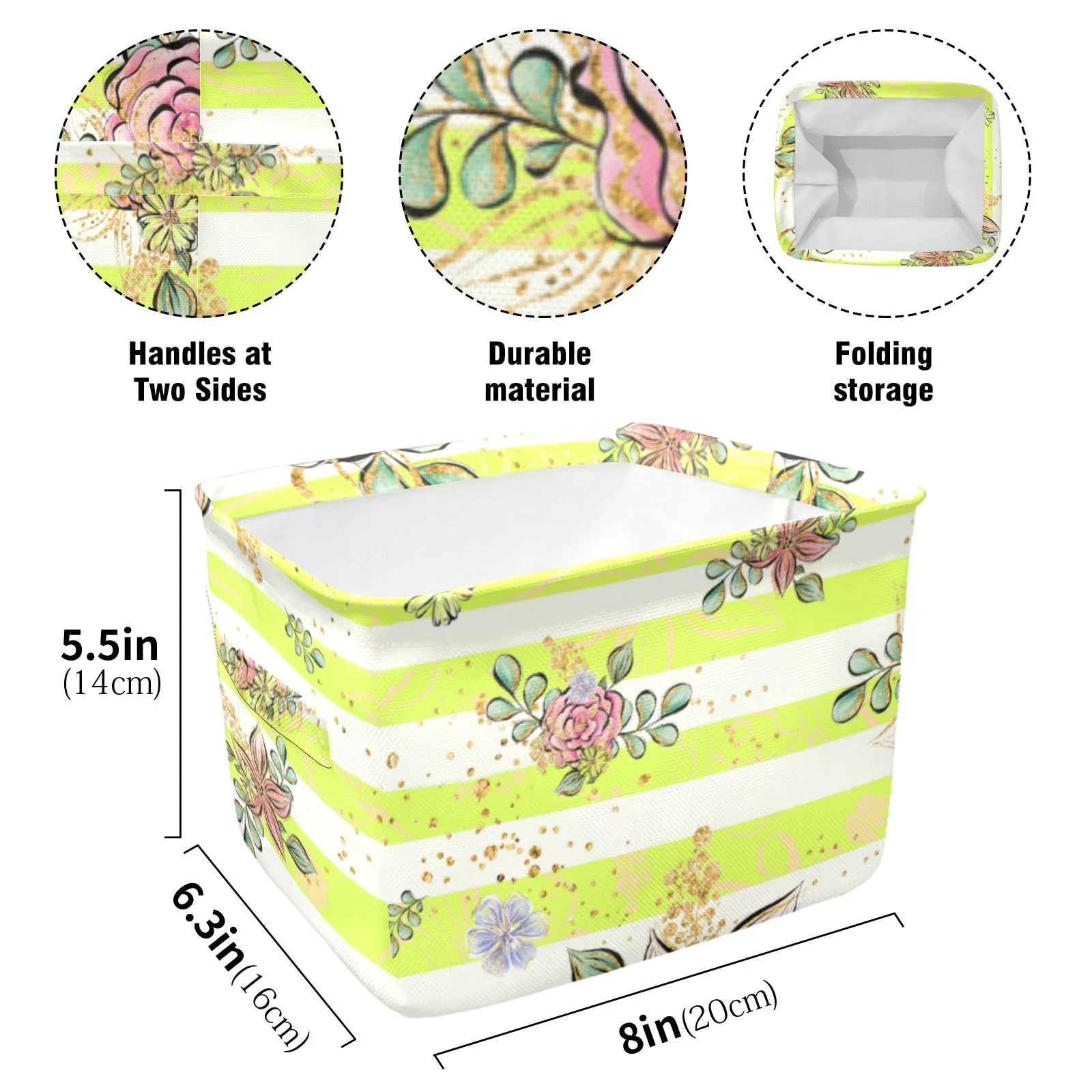 Floral Yellow Stripe Fabric Storage Basket