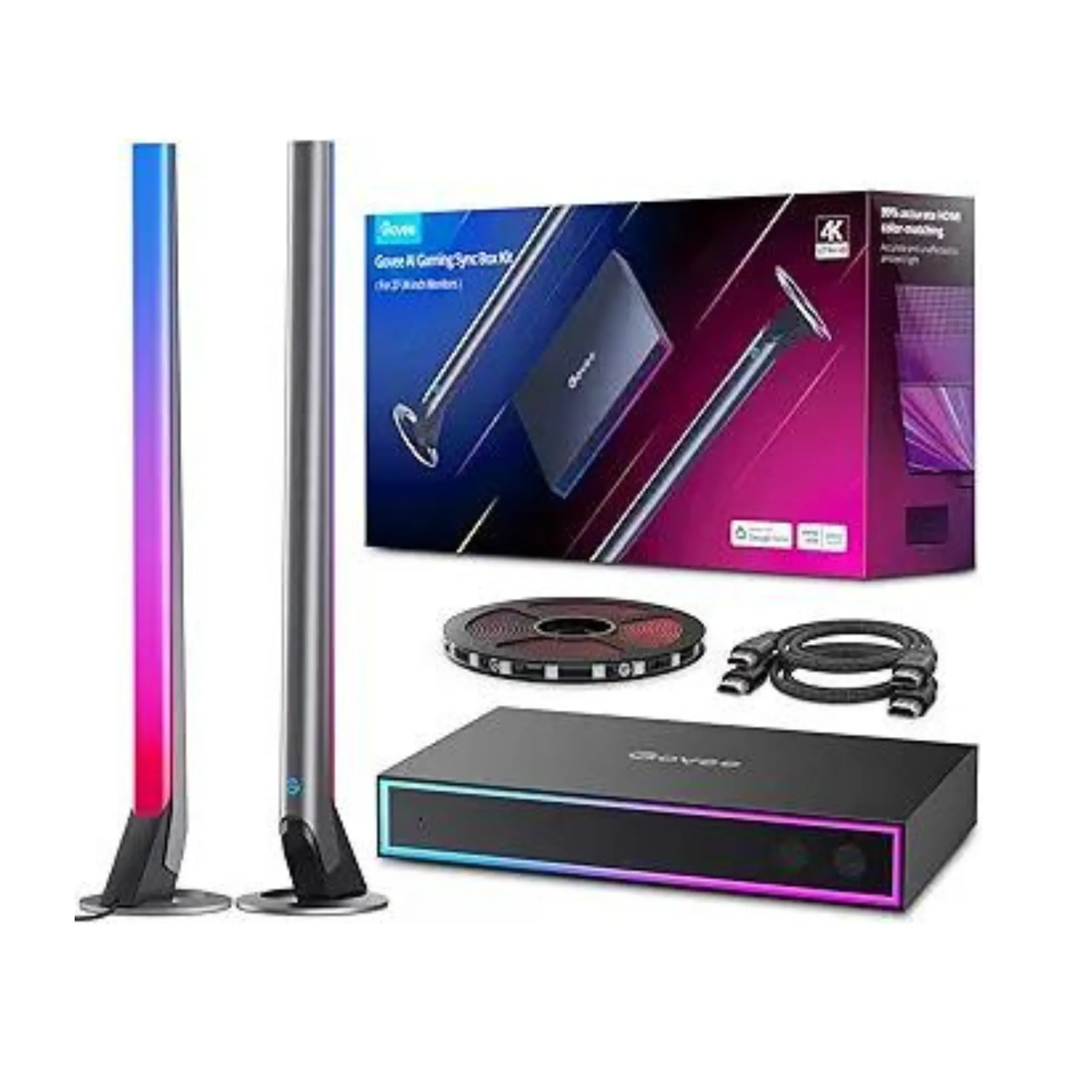 Govee AI Gaming Sync Box Kit: 2 Pk Light Bars w/ LED Light Strip (For 27-34" Monitors)