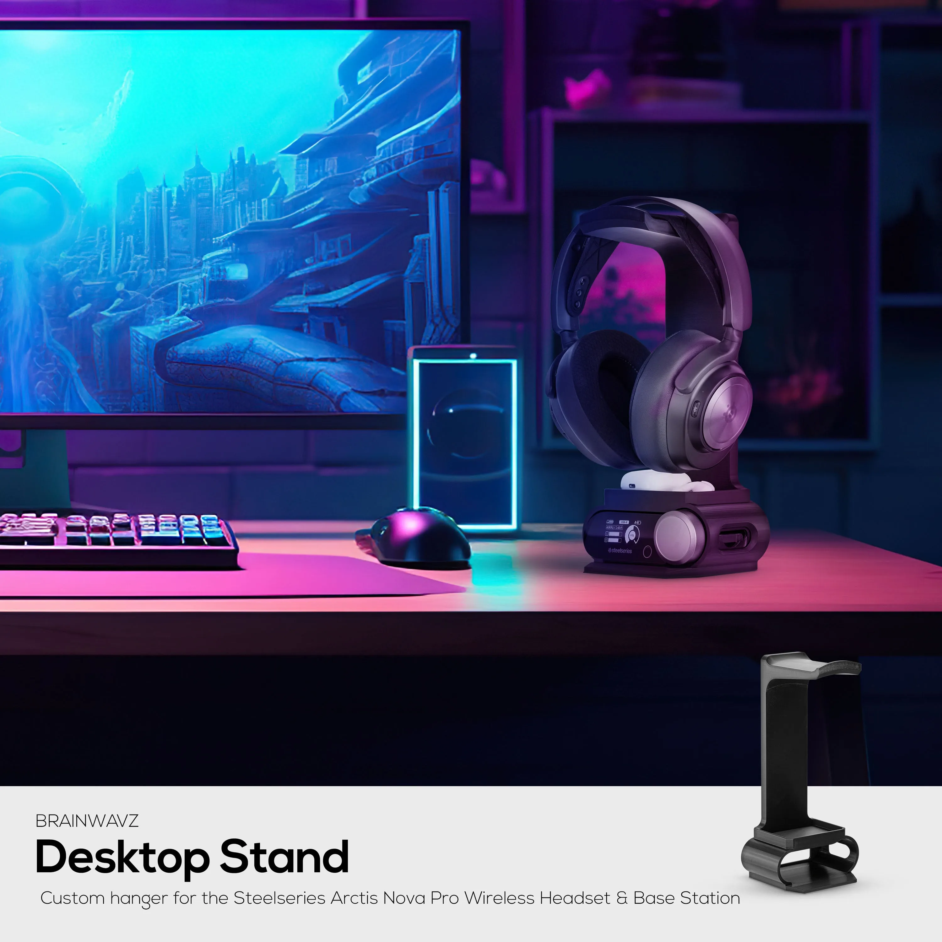 Headphone Stand Designed for Steelseries Arctis Nova Pro Wireless Headsets with Dock for the Wireless Base Station