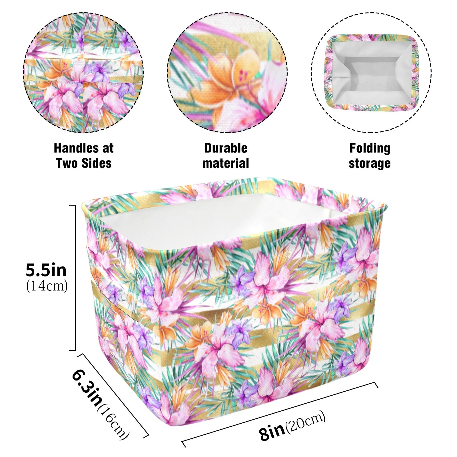 Hibiscus Stripes Fabric Storage Basket