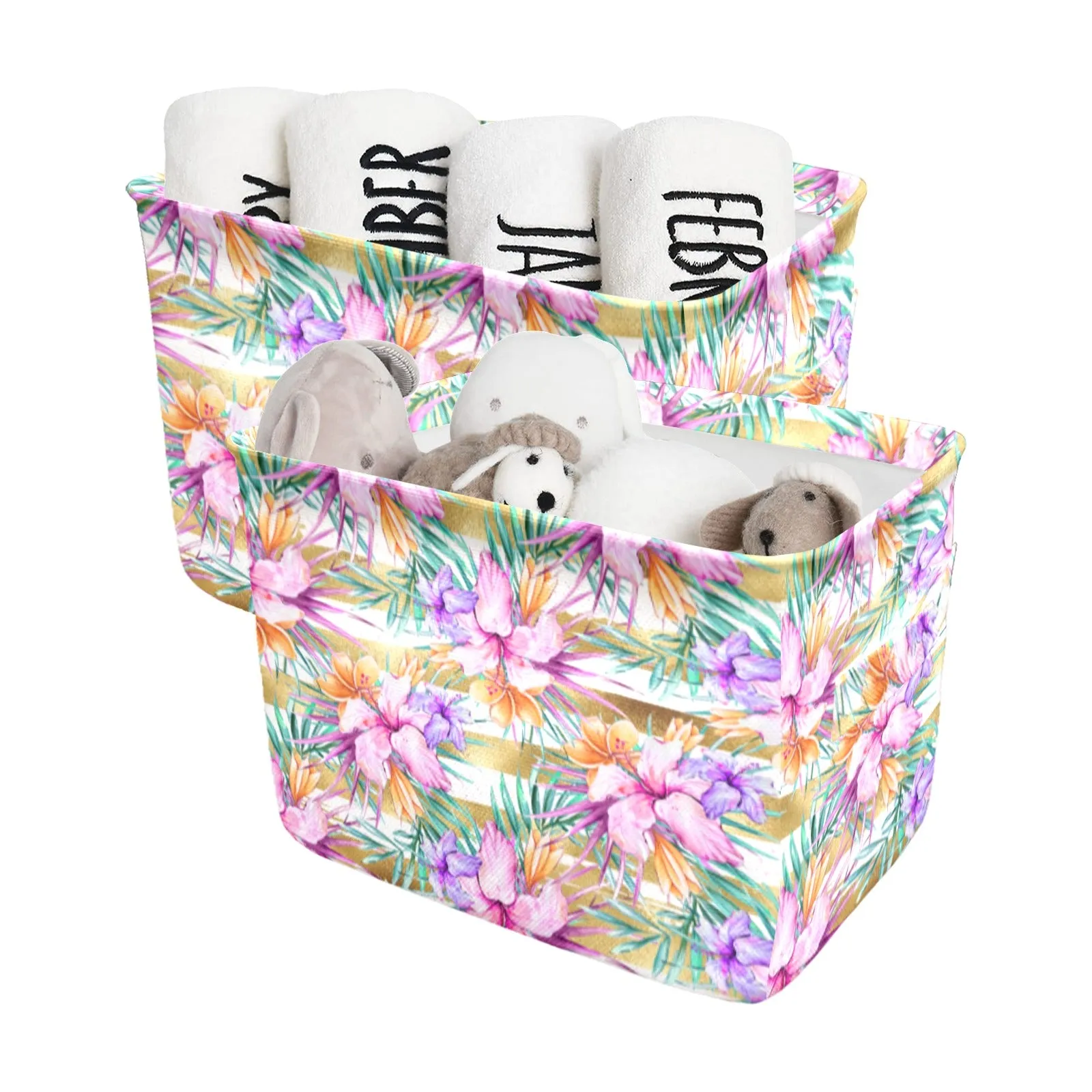 Hibiscus Stripes Fabric Storage Basket