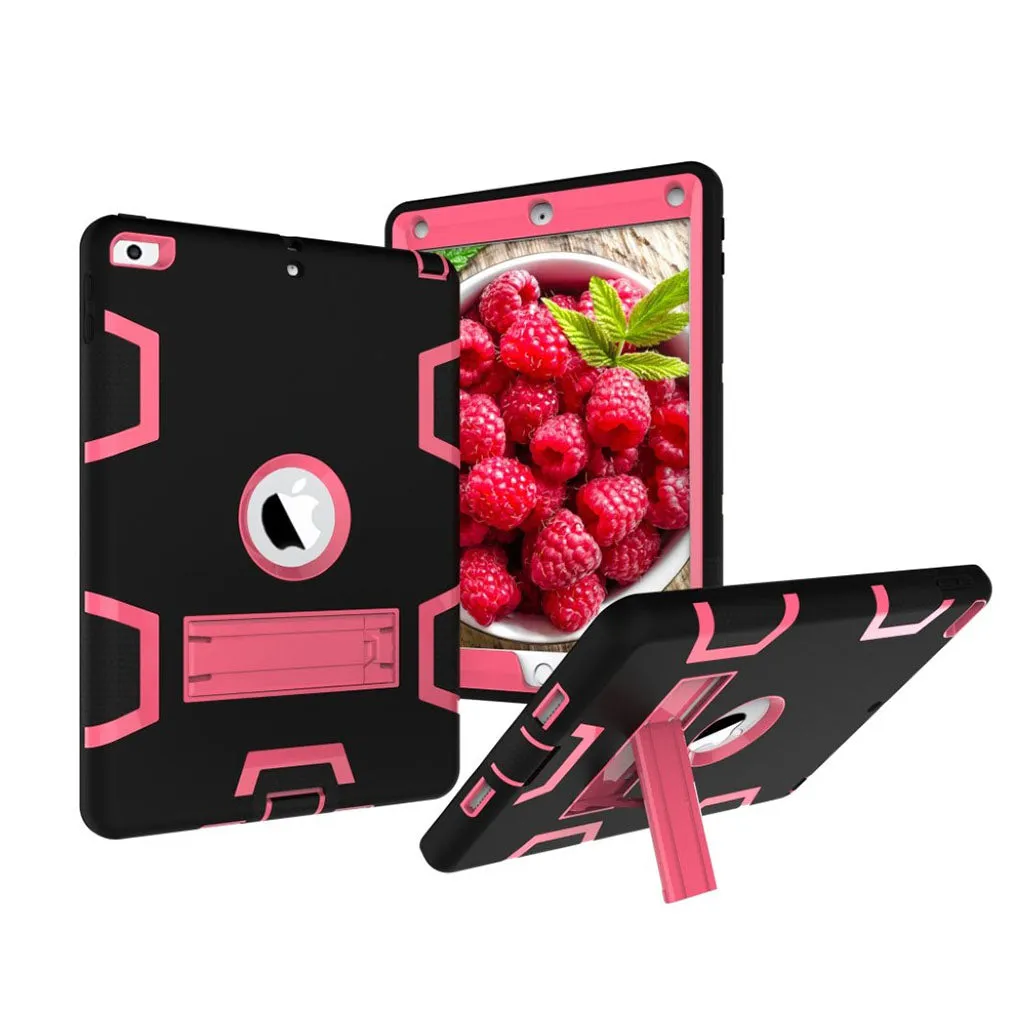 iPad (2017) heavy duty armor silicone case - Black - Rose