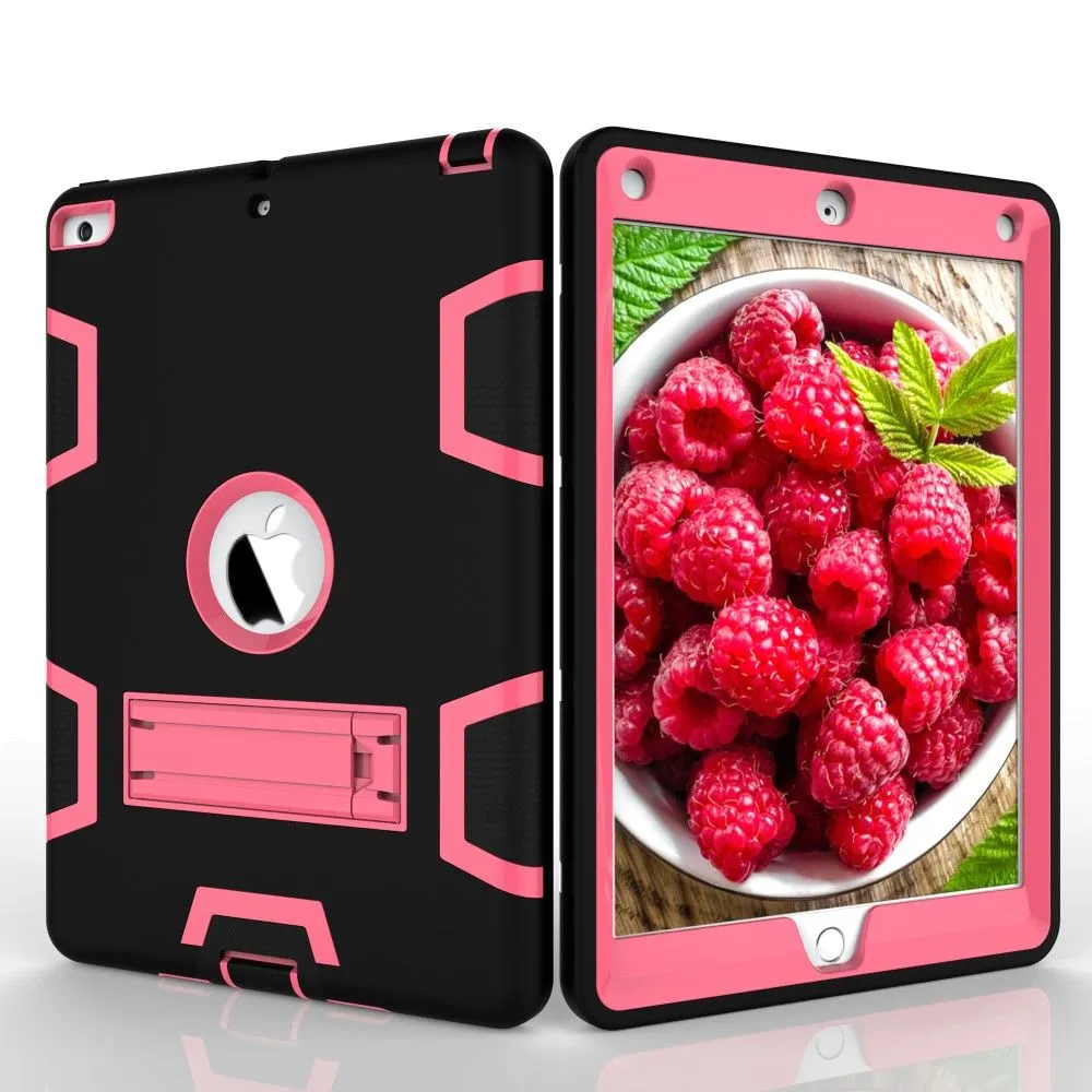 iPad (2017) heavy duty armor silicone case - Black - Rose