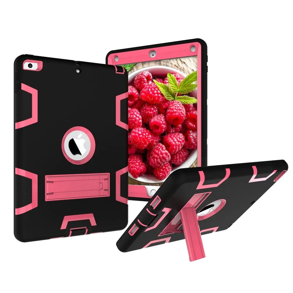 iPad (2017) heavy duty armor silicone case - Black - Rose