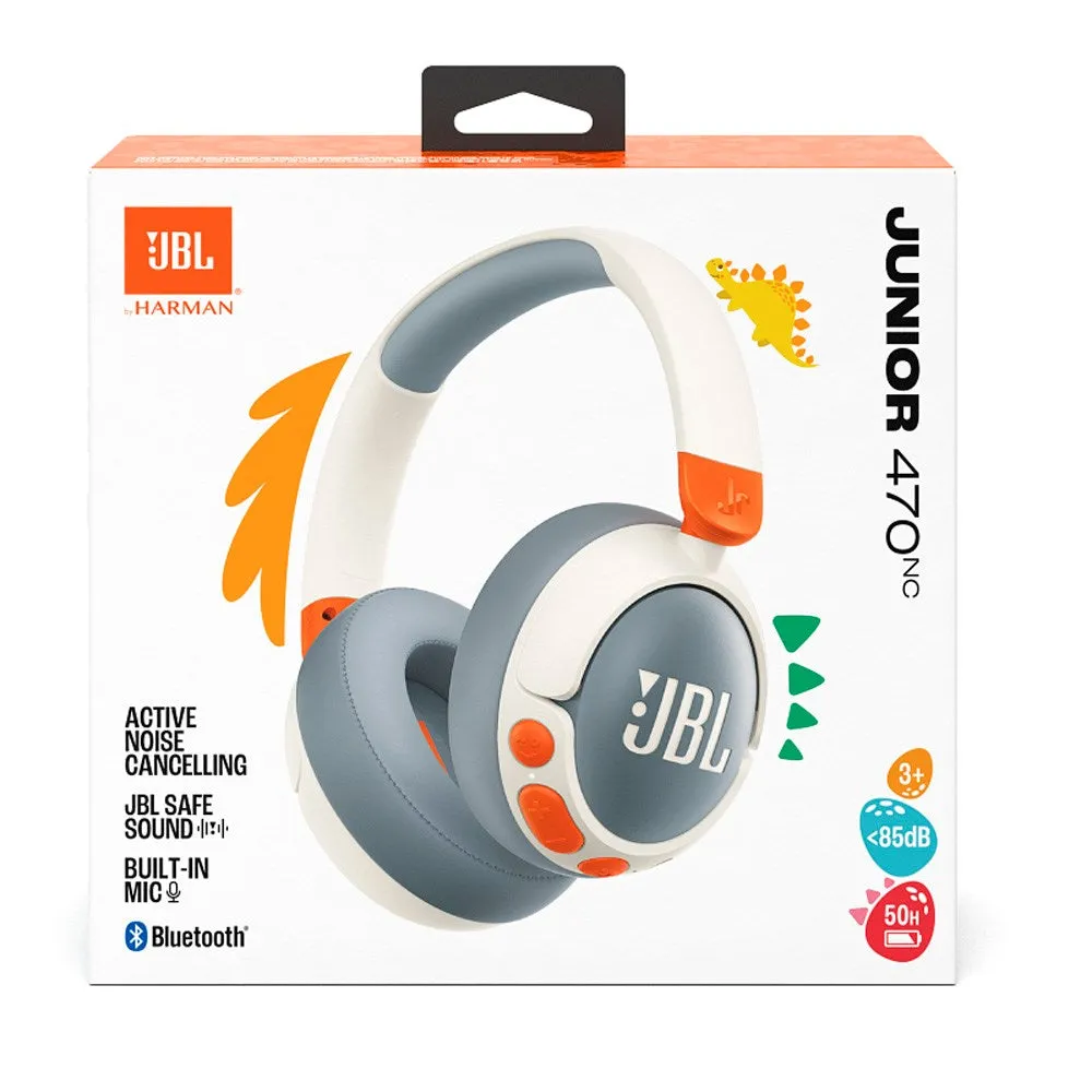 JBL Junior 470NC Over-Ear Børne Headset Maks. 85 dB m. Bluetooth og Aktiv Støjreduktion - Høretelefoner - Hvid / Grå