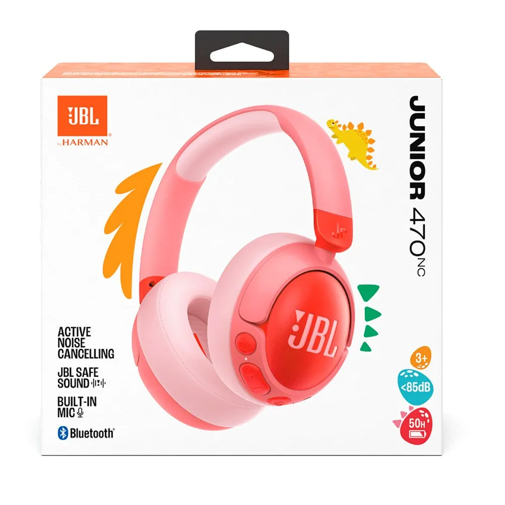 JBL Junior 470NC Over-Ear Børne Headset Maks. 85 dB m. Bluetooth og Aktiv Støjreduktion - Høretelefoner - Lyserød