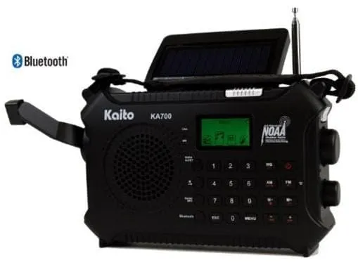 Kaito KA700 Bluetooth Emergency Hand Crank Dynamo and Solar Powered AM FM Weather Band Radio With Recorder and MP3 Player and More