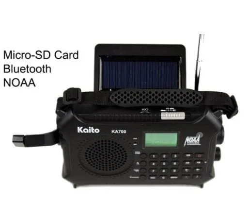 Kaito KA700 Bluetooth Emergency Hand Crank Dynamo and Solar Powered AM FM Weather Band Radio With Recorder and MP3 Player and More