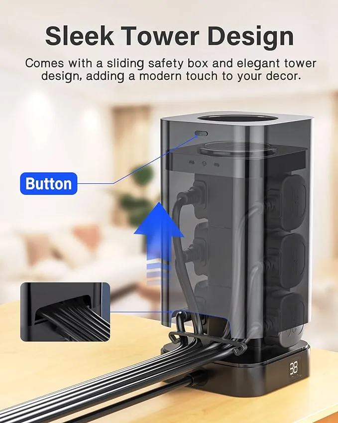 LDNIO Tower Extension Lead with 6 Sockets, 4 USB Slots & Wireless Charger, Power Strips with 24Hr Time Switch and 2M Extension Cord