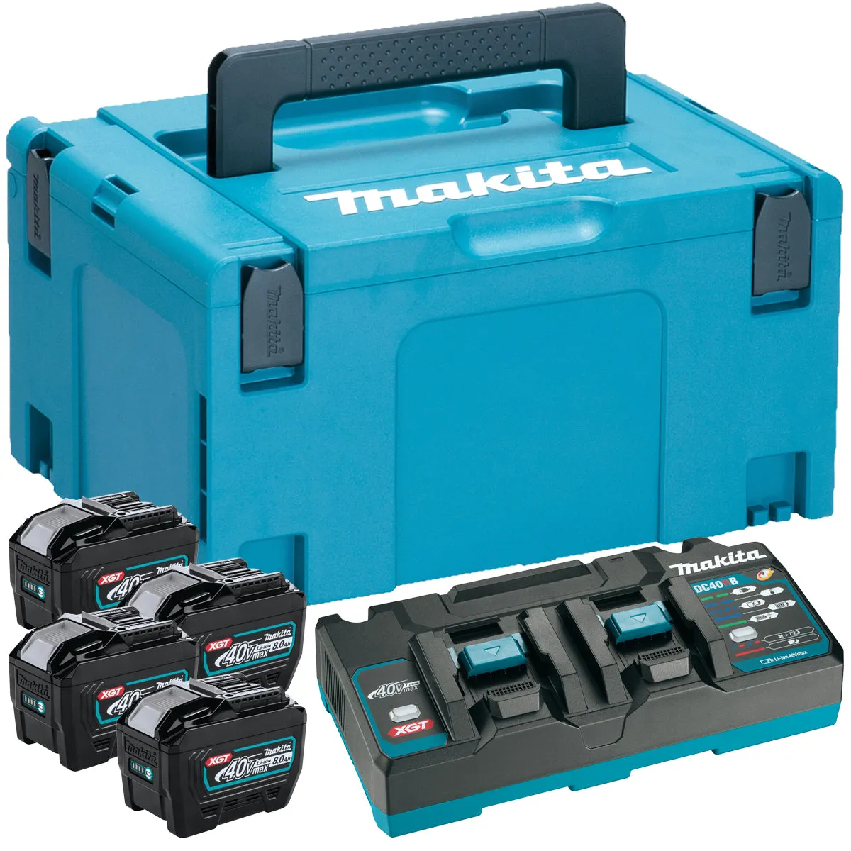 Makita 1910B1-4 40Vmax XGT Power Source Kit 240V With 4 x 8.0Ah BL4080F Batteries, Charger & Case