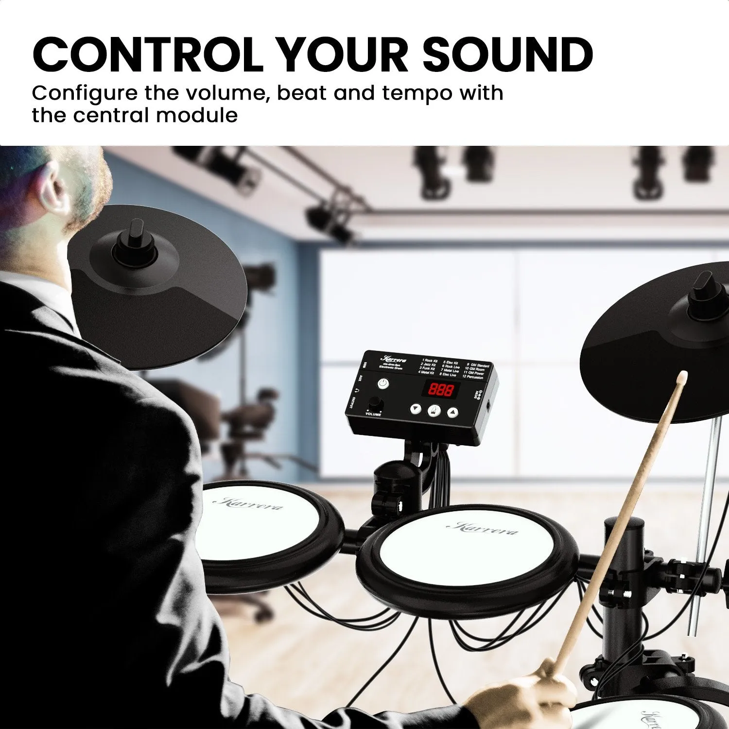 Mesh Pads, 12 Sound Modes, USB Electronic Drum Kit – Karrera