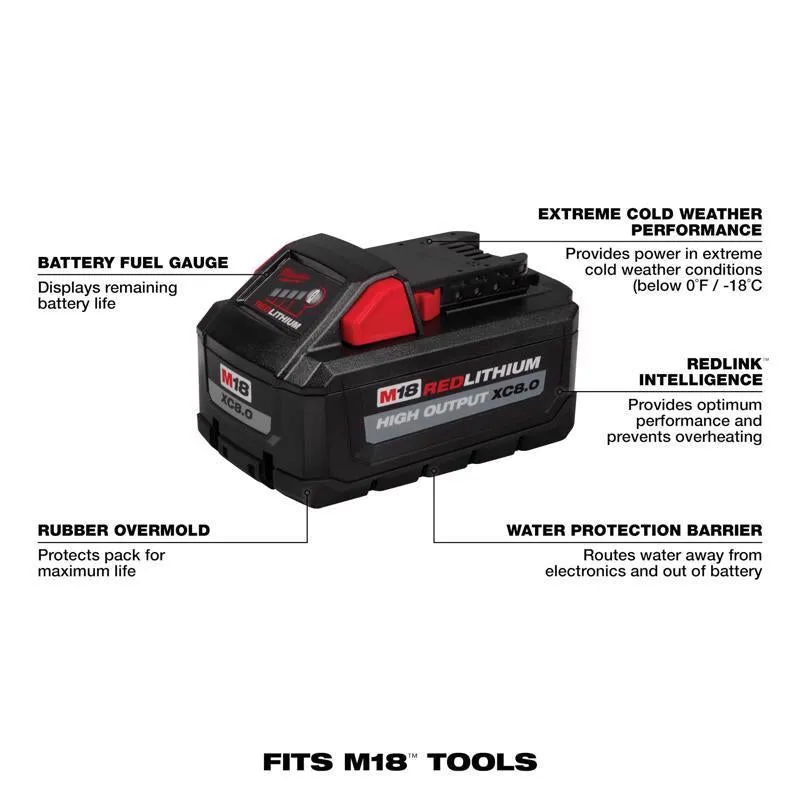 Milwaukee M18 RedLithium XC 8 Ah Lithium-Ion High Output Battery and Charger Starter Kit 2 pc