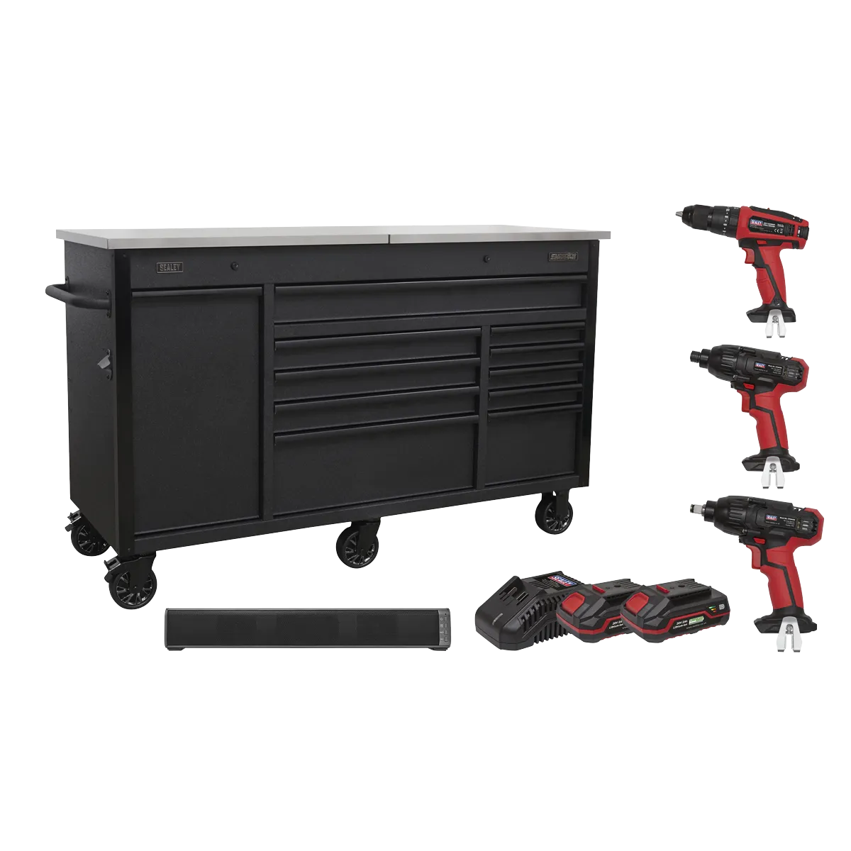 Mobile Tool Cabinet 1600mm with 20V Tool Kit & Sound Bar