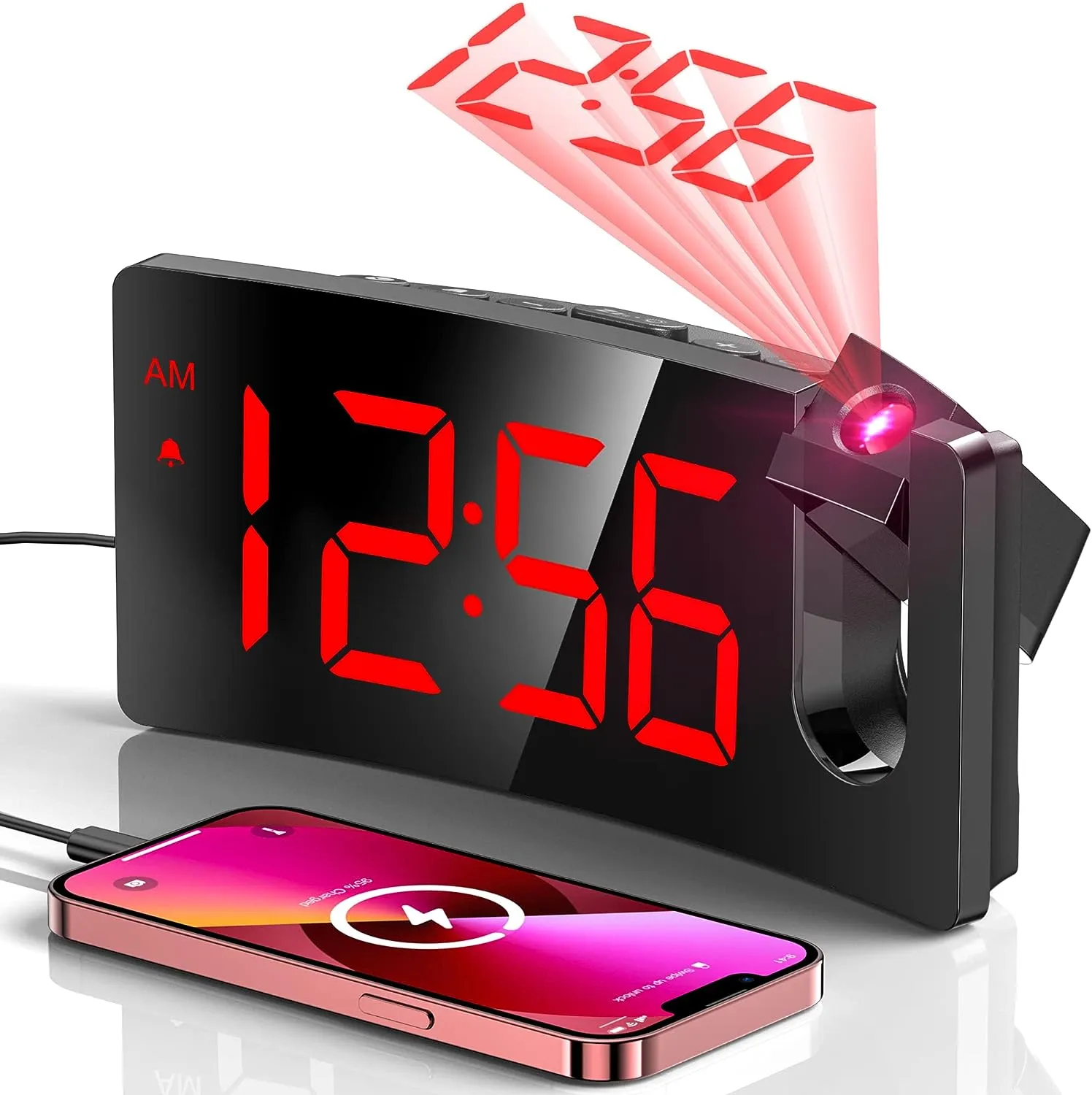 Mpow Projection Alarm Clock, Digital Clock for Bedroom, 3-Level Brightness Dimmer, USB Charger